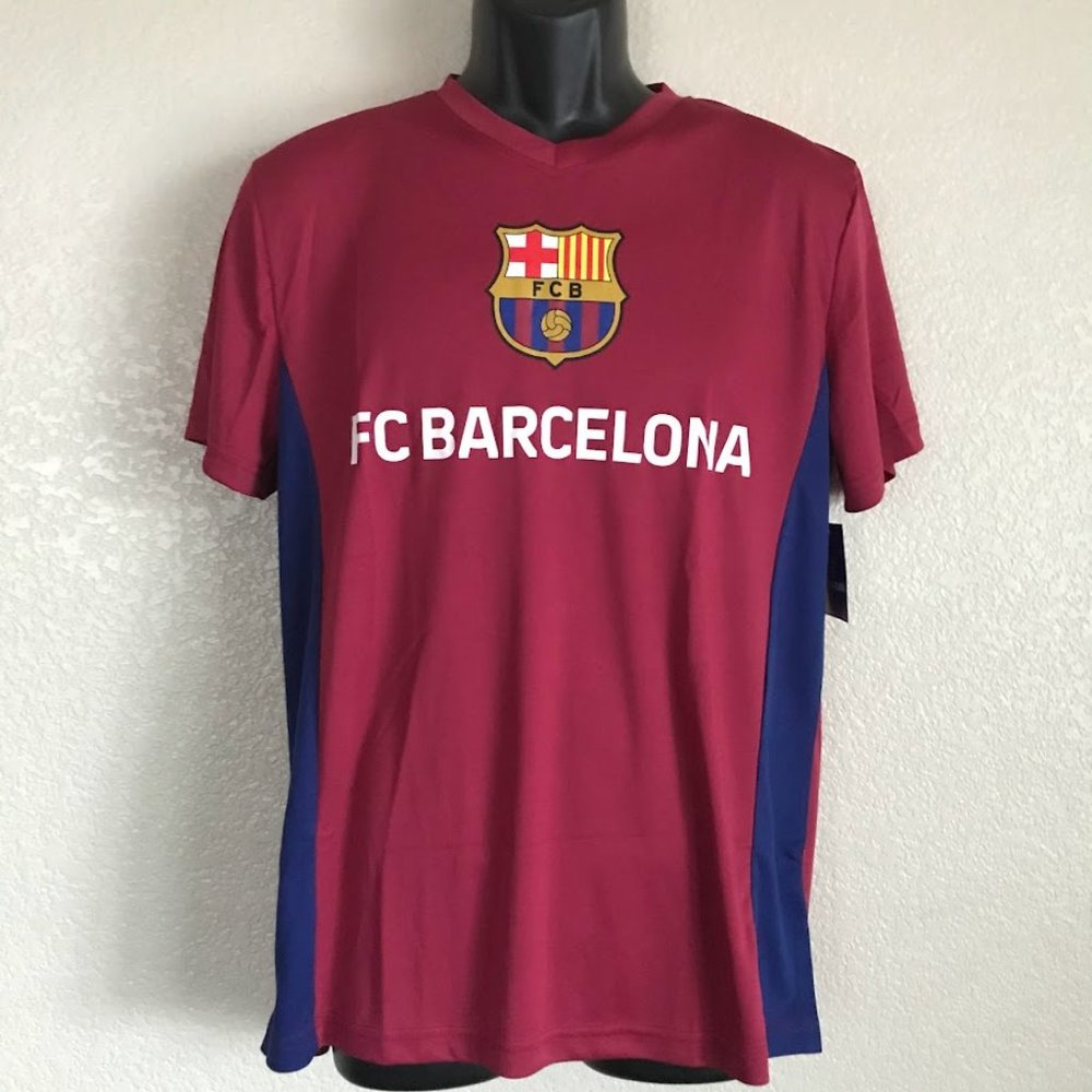 Barcelona FC Men's Short Sleeve Jersey Athletic Shirt Color Solid Burgundy Sz M